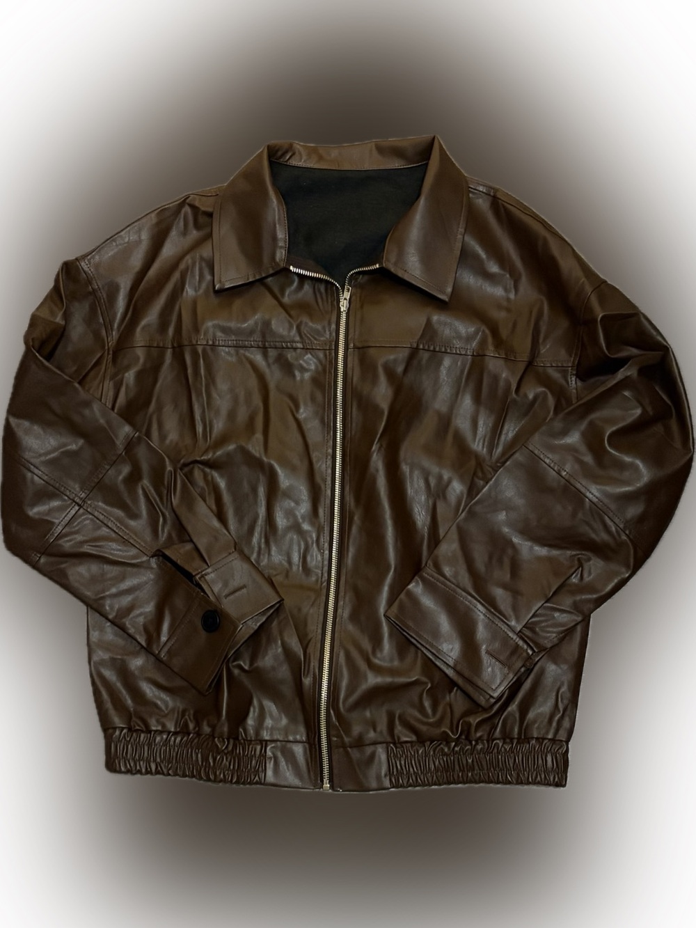 NWOT Women's Brown faux Leather Zip Jacket